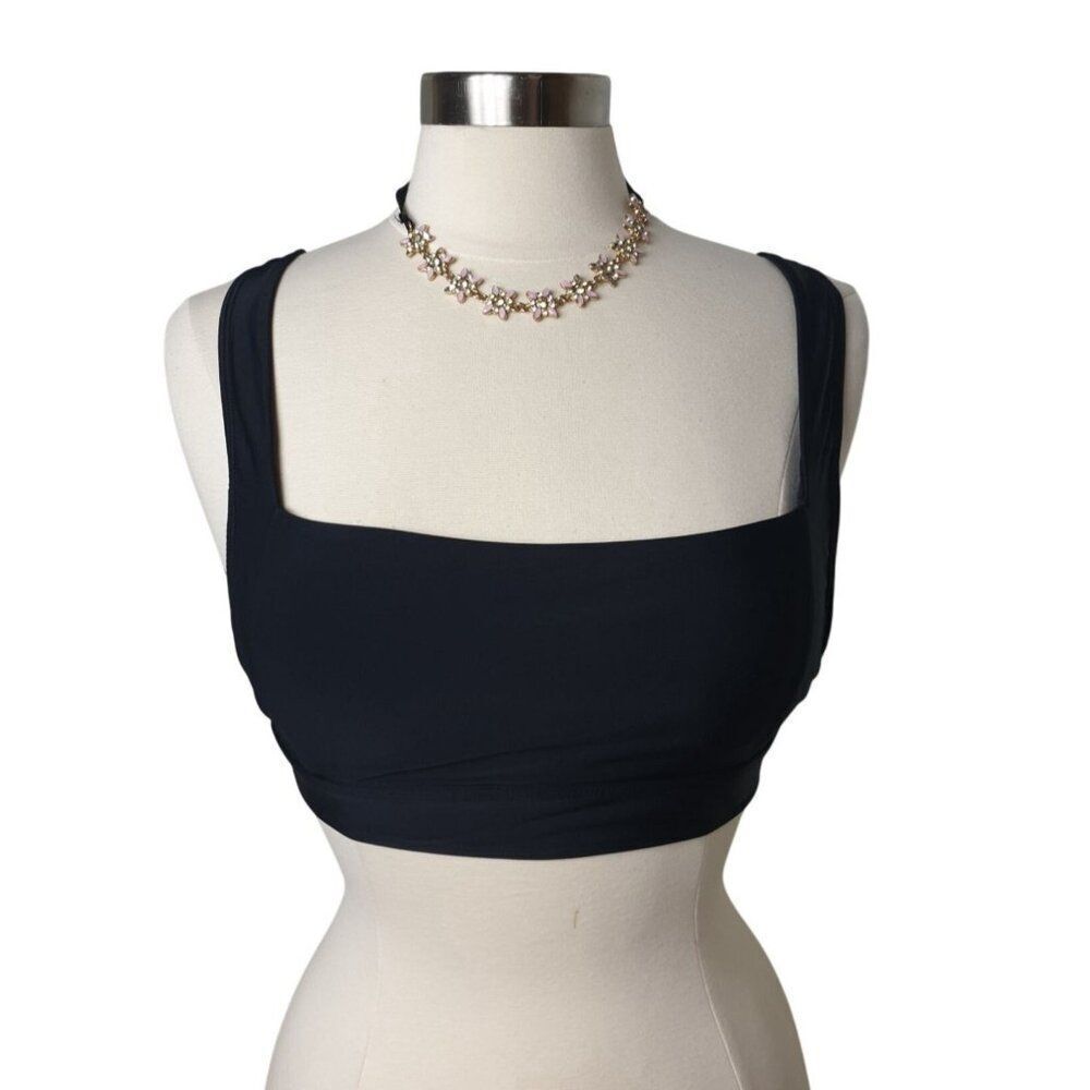 Forever 21 Juniors Black Crop Top Cami L Square Neck Lightly-lined Sportswear